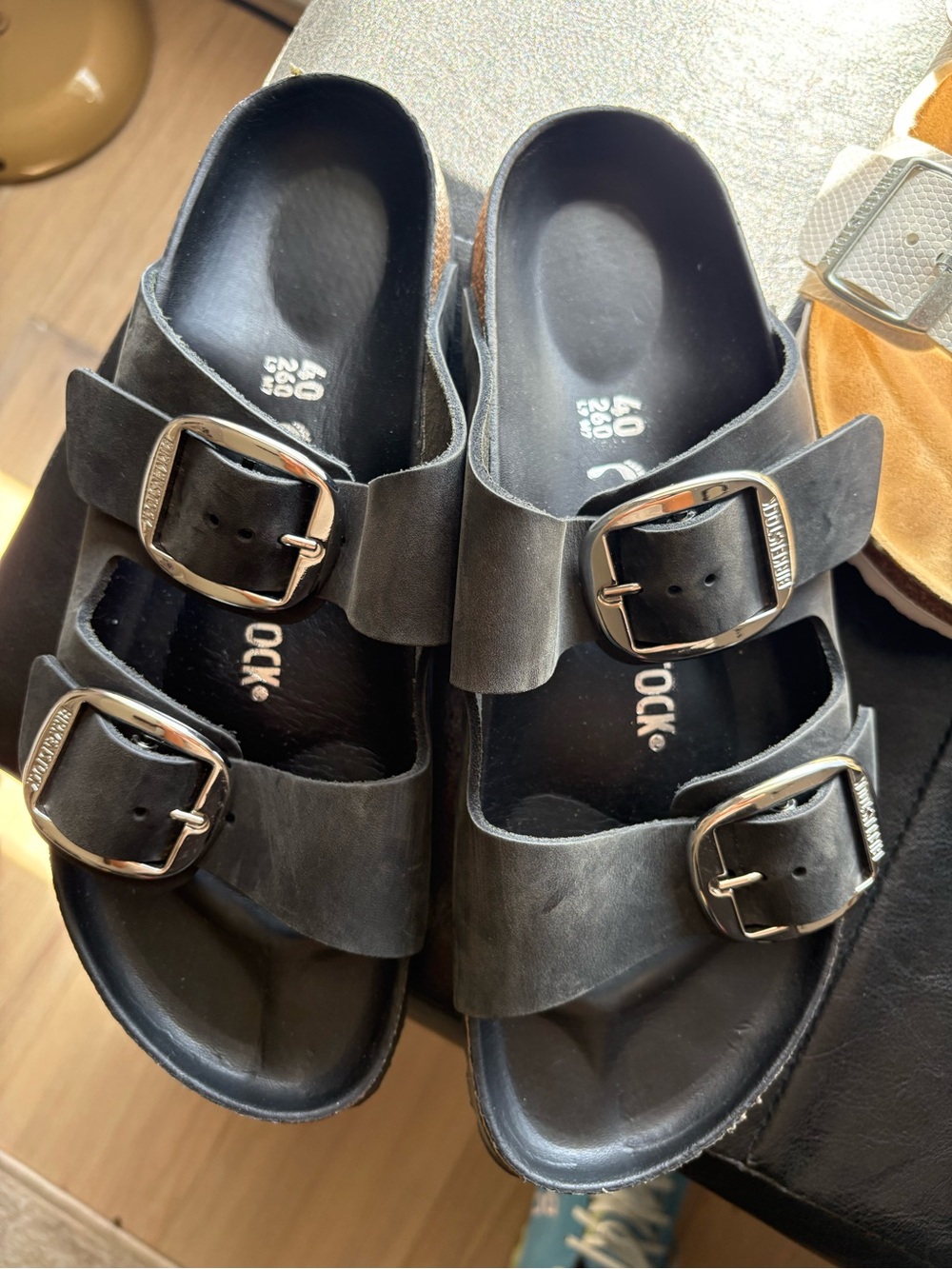 birkenstock big buckle silver black size 40 narrow